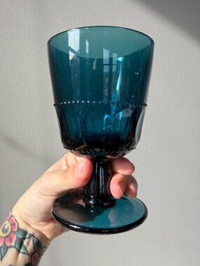 Vintage King's Crown Blue Thumbprint Glass